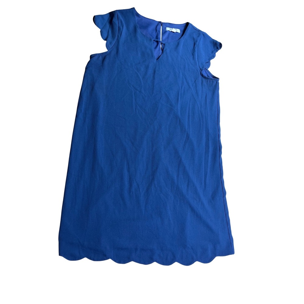 She + Sky Womens Dress Medium Blue Shift Scallop Hem Flutter Sleeve Casual Cute